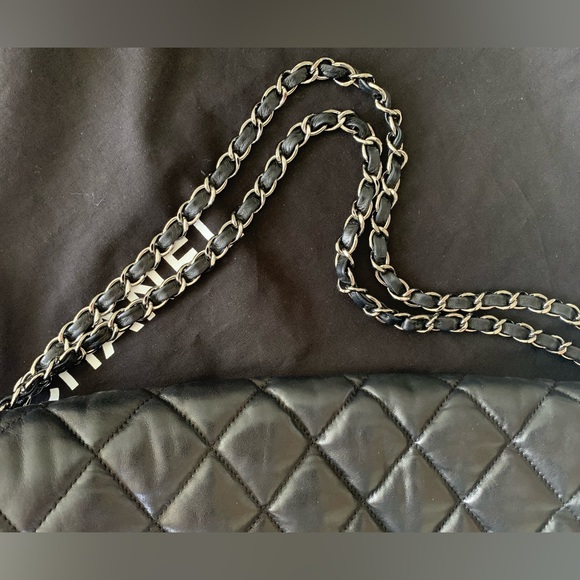 Chanel BLACK Large Jumbo Size 3-Accordion Flap Bag - Picture 9 of 12